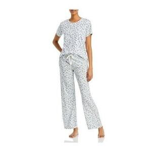 AQUA Women Blue Ditsy Cotton/Rayon Comfort Sleepwear T-shirt Pajama Set Size XS